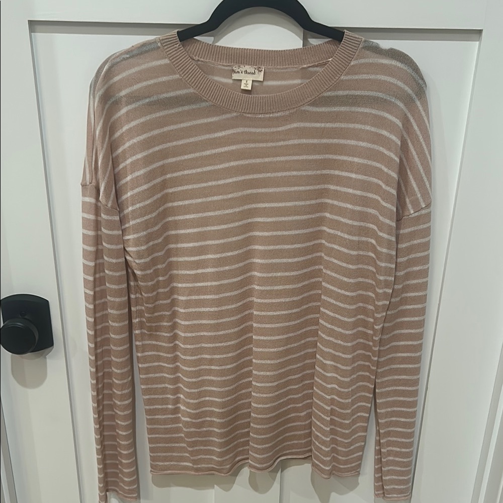 Hem & Thread Beige and Cream Striped Long Sleeve Shirt